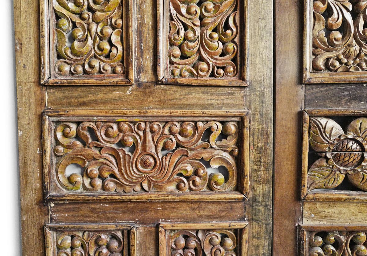 Antique Balinese Carved Wall Panel Doors - Thumbnail 8