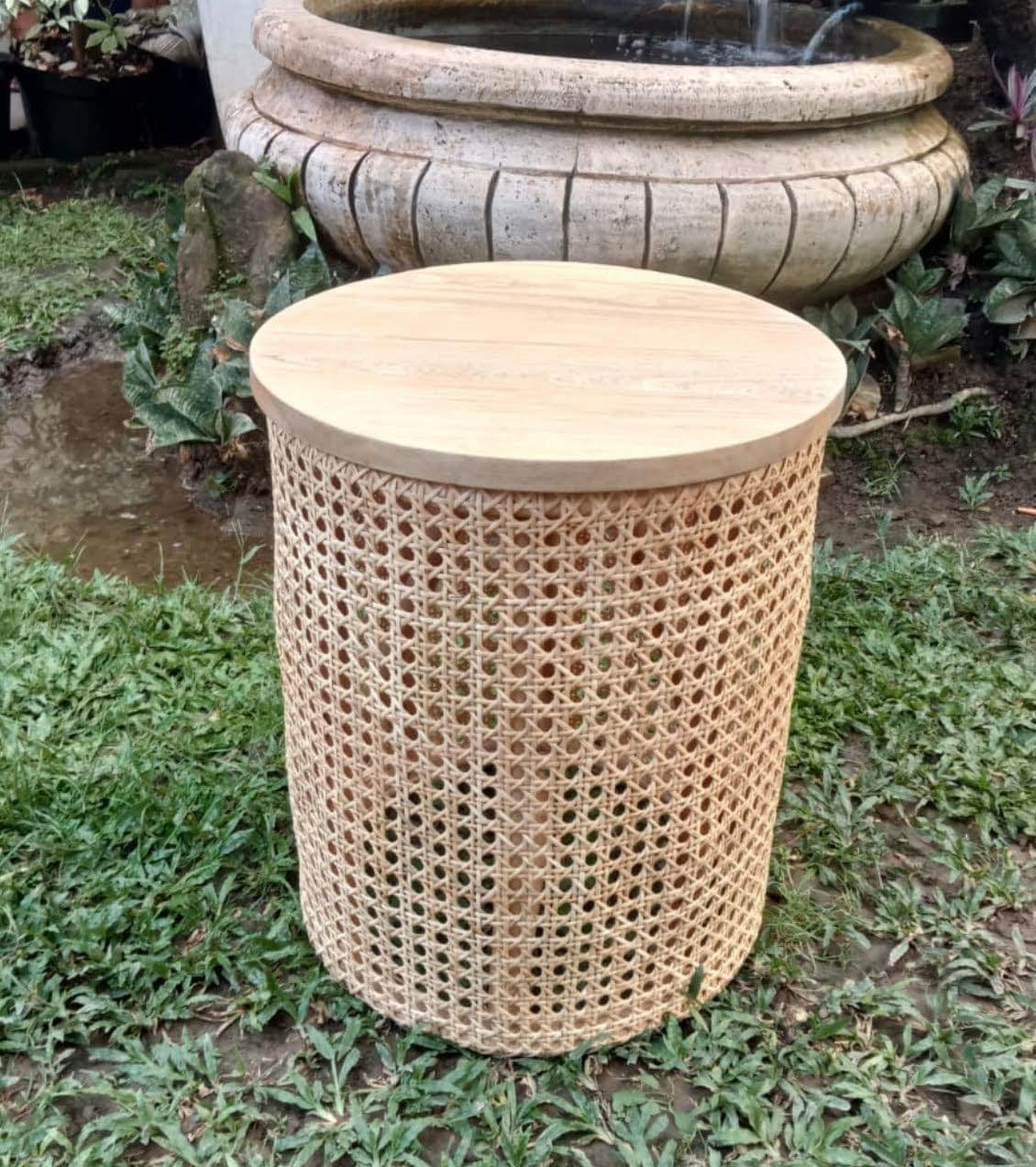 Bahama Cane & Teak Side Table - Thumbnail 8