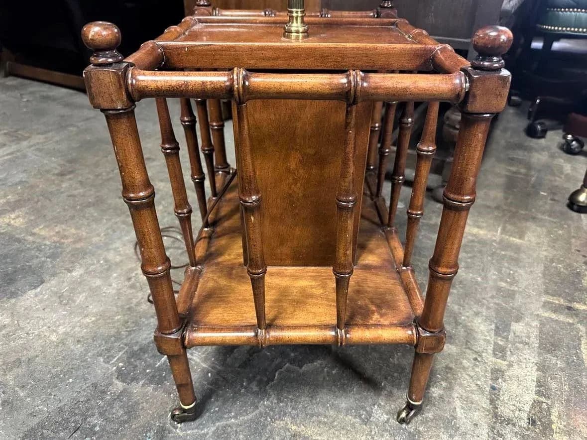 Faux Bamboo Fruitwood and Burlwood Canterbury Style Magazine Table and Floor Lamp - Vintage Mid 20th Century - Thumbnail 8