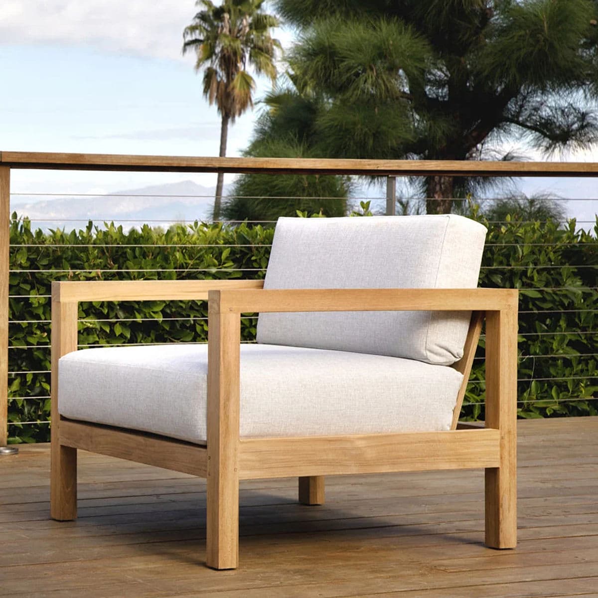 Outdoor Pale Grey & Teak Arm Chair - Thumbnail 8