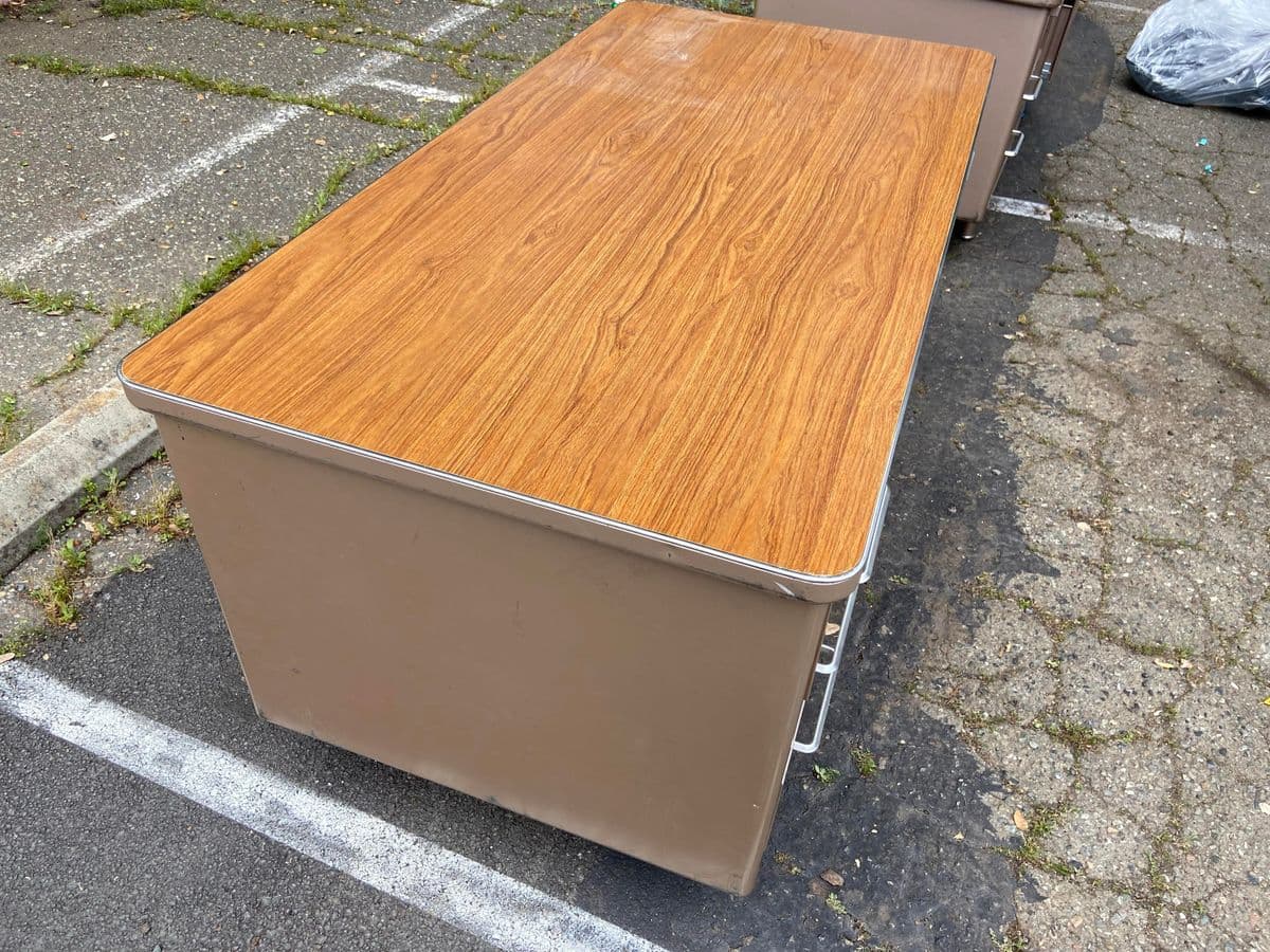1980s Steelcase Vintage Mid Century Modern Metal Tanker Desk - Thumbnail 7