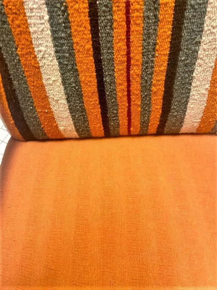 Pumpkin Colored Carved Antique Hacienda Chair Reupholstered With Hand Loomed Oaxaca Tapestry and Manta Cloth - Thumbnail 8