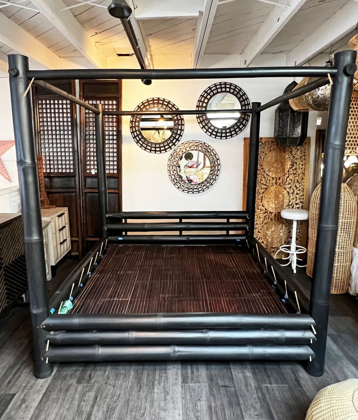 Black Stain Bamboo Canopy Bed Cal King - Thumbnail 8