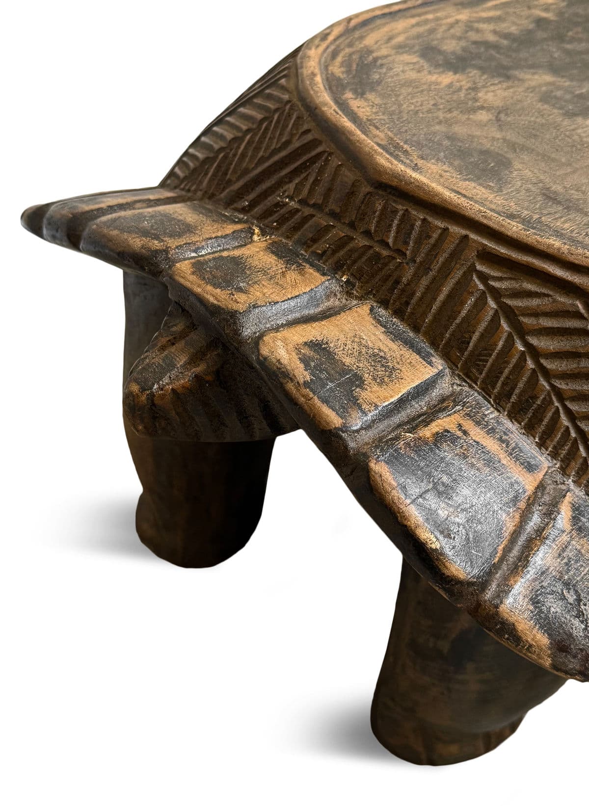 Vintage Burkina Faso Turtle Stool - Thumbnail 8