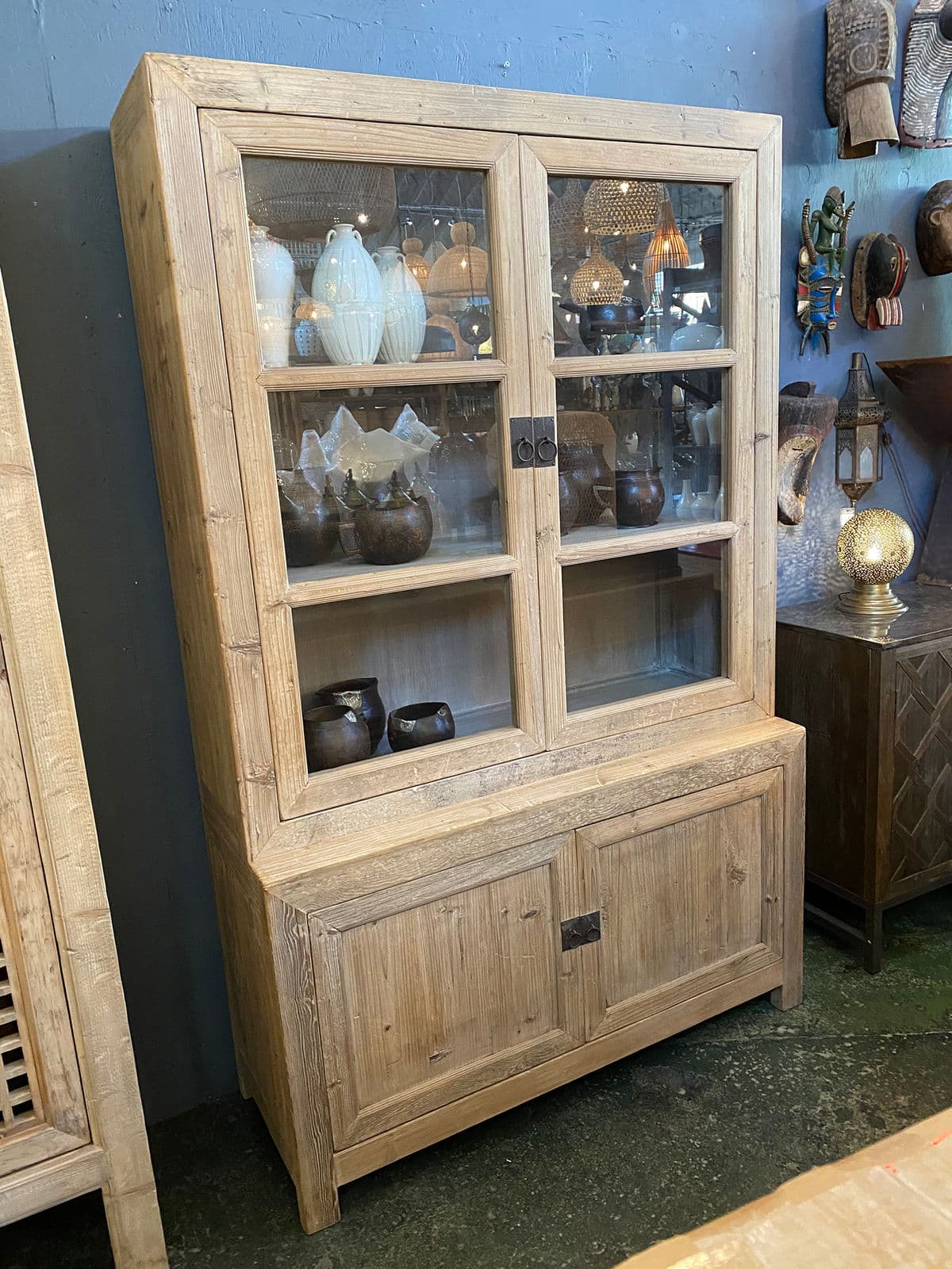 Reclaimed Raw Elm Glass Cabinet - Thumbnail 8
