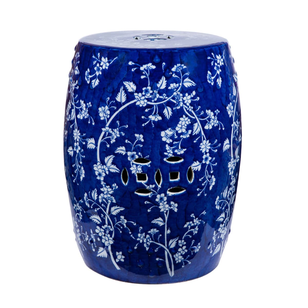 Indigo Blue Floral Ceramic Stool - Thumbnail 8