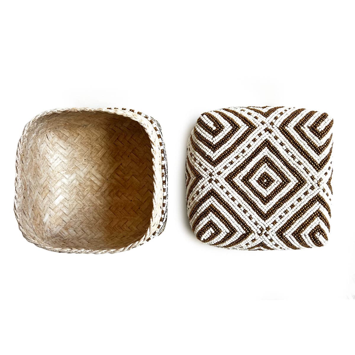 Bamboo Beaded Box White & Gold Small - Thumbnail 8