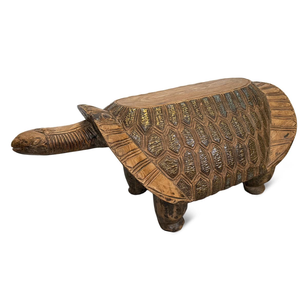 Vintage Burkina Faso Turtle Seat Bench - Thumbnail 8