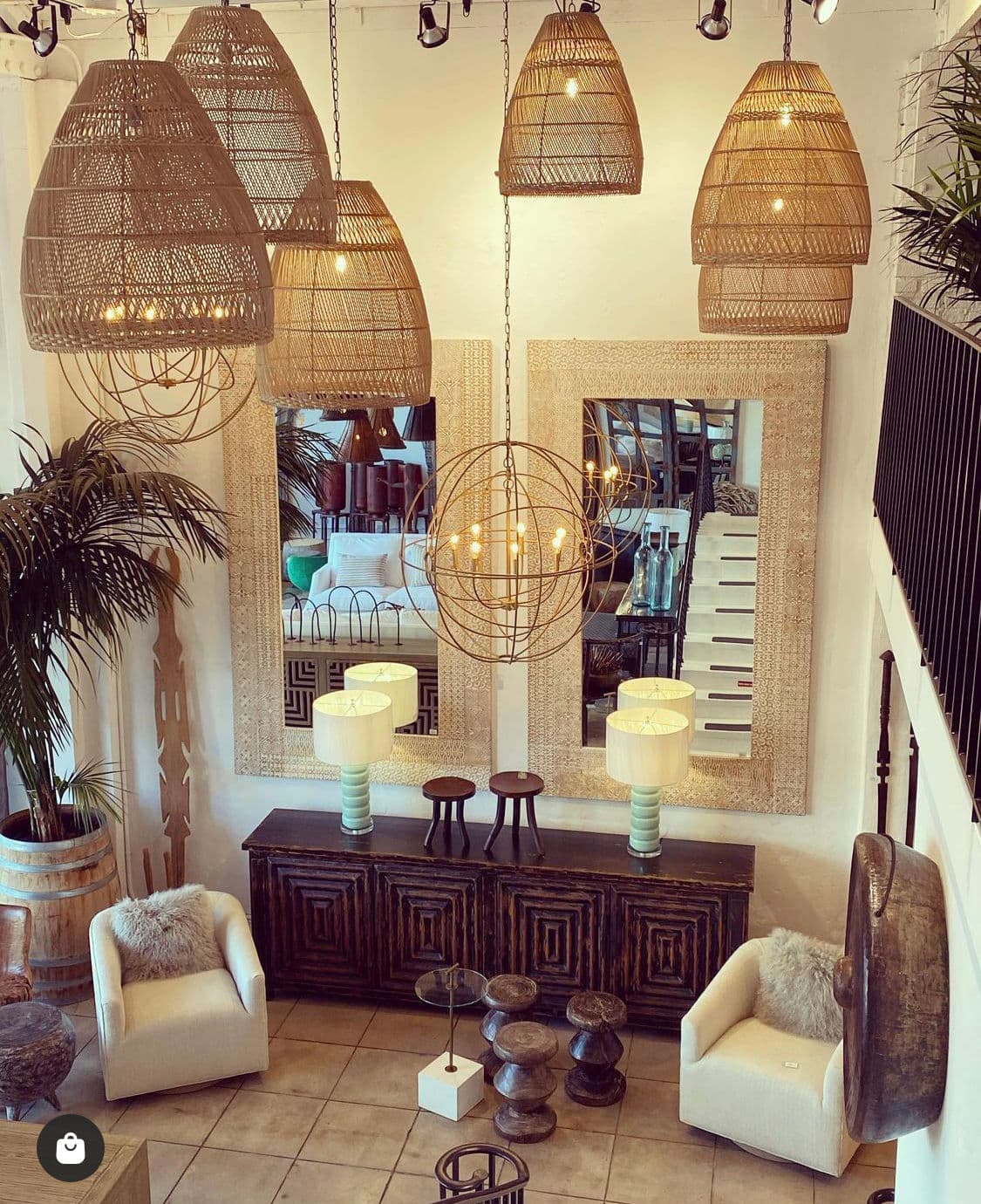 Natural Wicker Basket Bell Lantern Large - Thumbnail 8