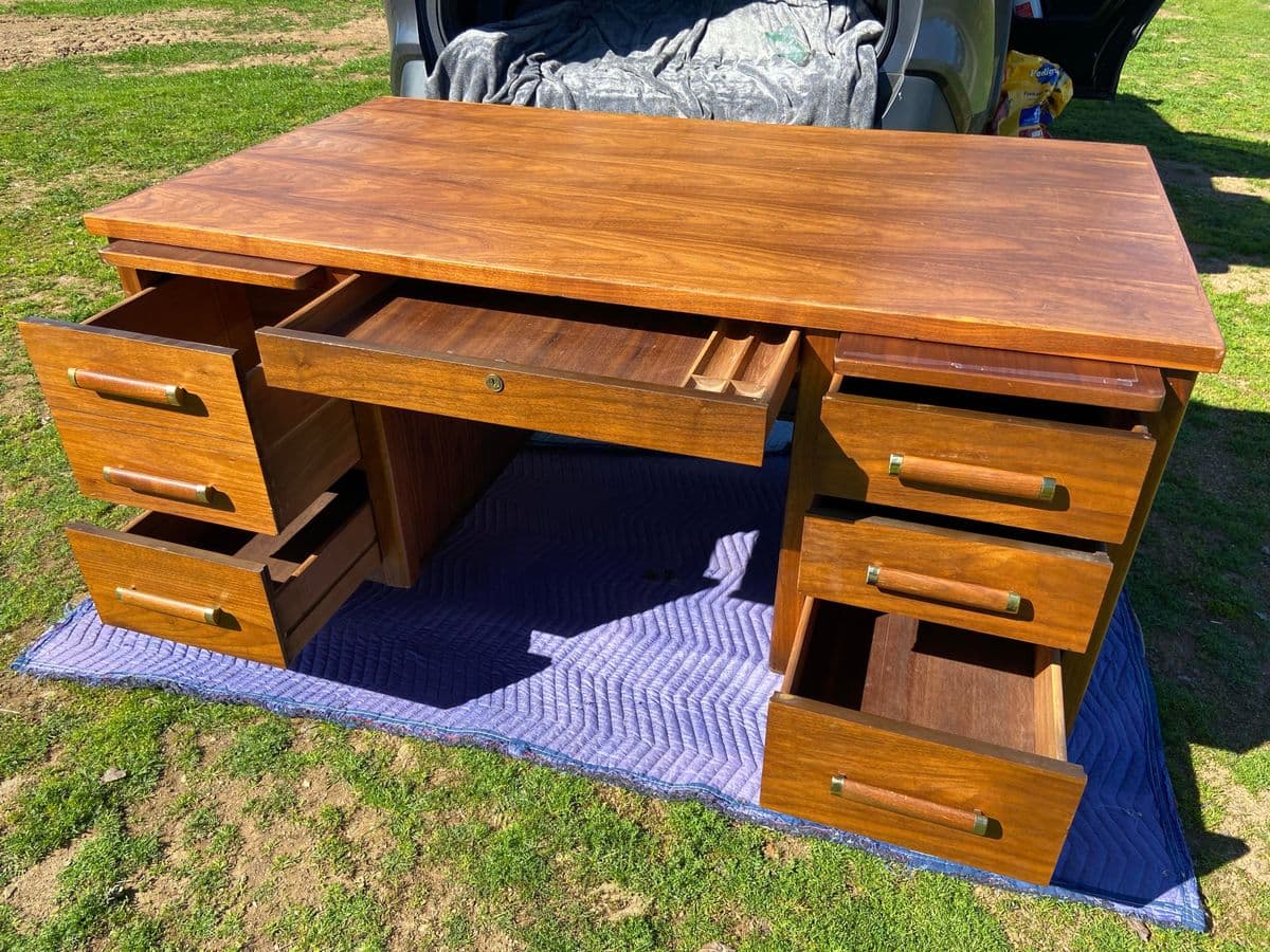 1960s Vintage Mid Century Modern Walnut Executive Tanker Desk - Thumbnail 8