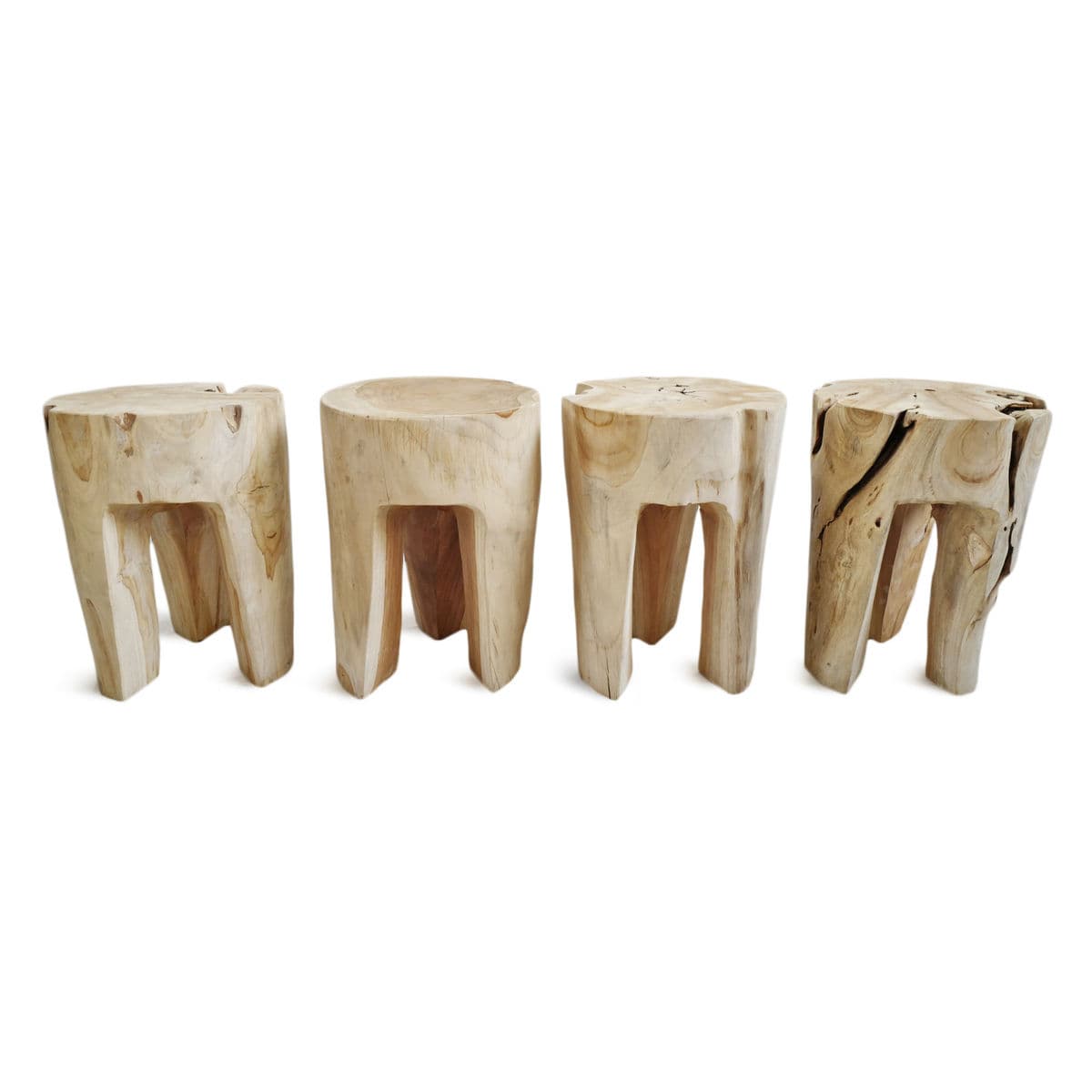 Organic Raw 3 Leg Teak Stool - Thumbnail 8