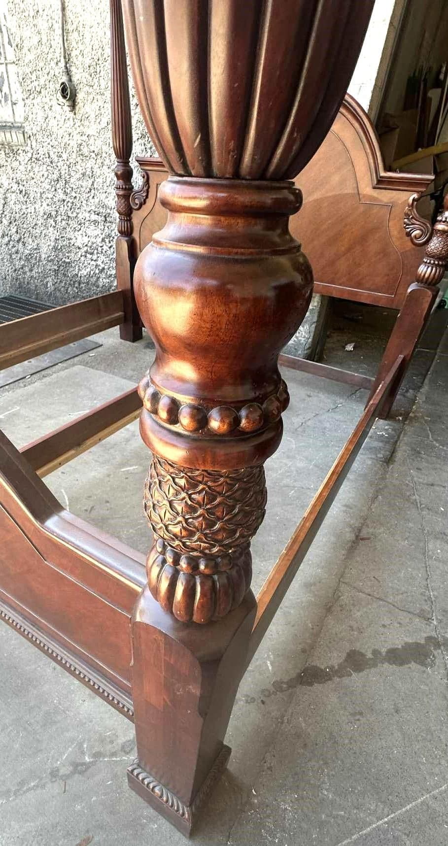 King Size Cherry Wood Four Poster Bed - Vintage Late 20th Century - Thumbnail 8