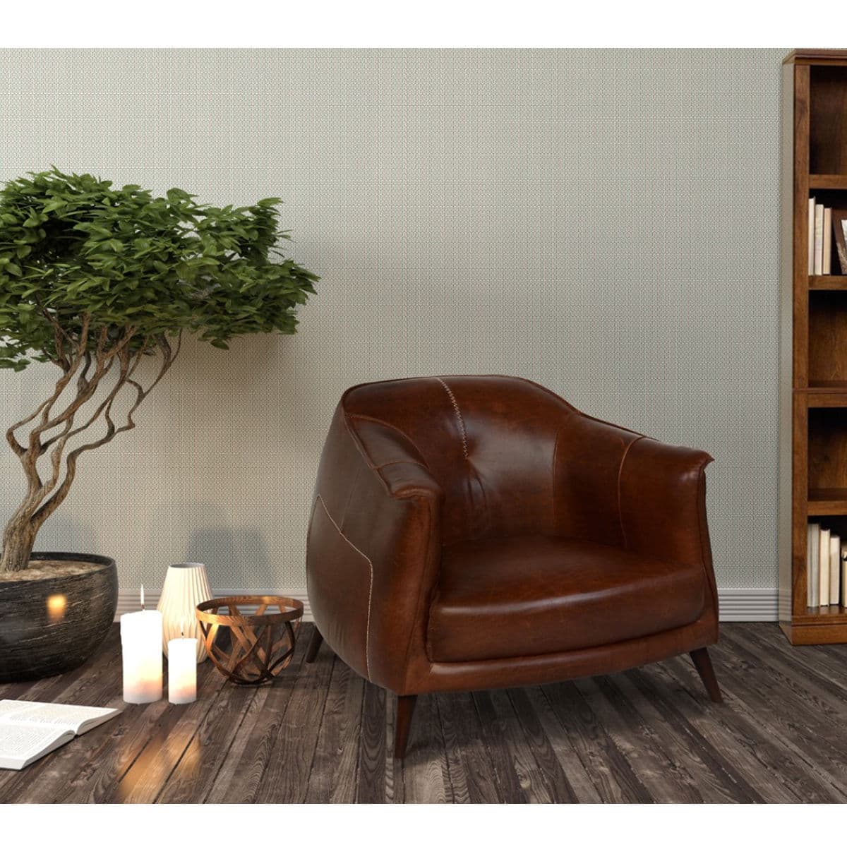 Chestnut Leather Gum Drop Chair - Thumbnail 8