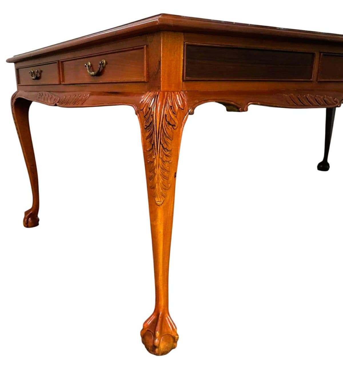 Solid Mahogany and Inlaid Leather Georgian 8' Conference Table - Vintage Circa 1970s - Thumbnail 8