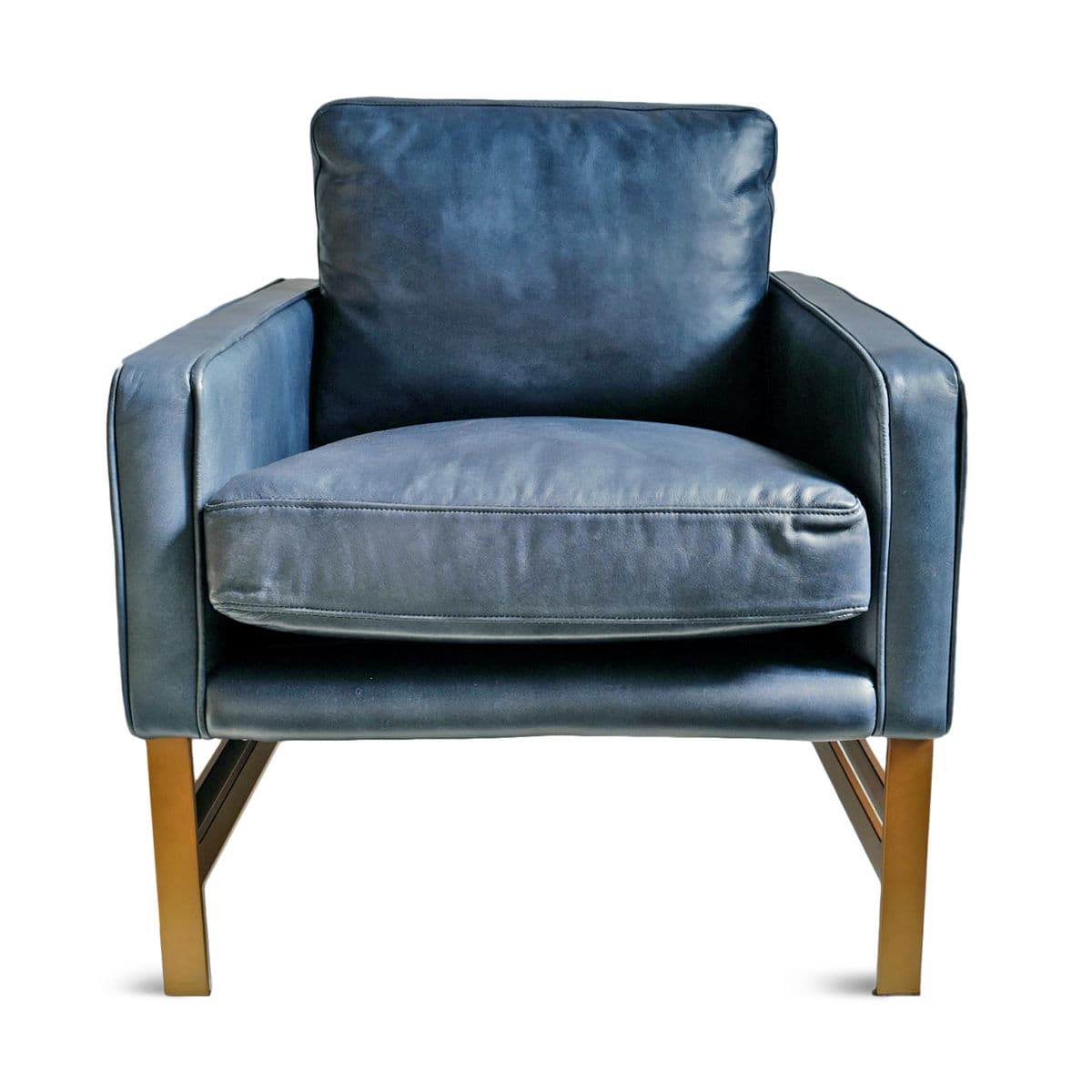 Preston Blue Leather & Bronze Club Chair - Thumbnail 8