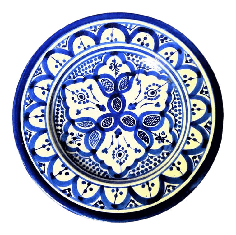 Late 20th Century Moroccan Cobalt Blue and White Decorative Plate - Thumbnail 9