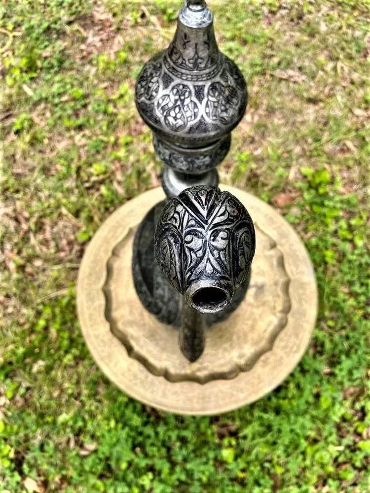 Antique Large Turkish Islamic Pewter Engraved Ewer - Early 20th Century - Thumbnail 9