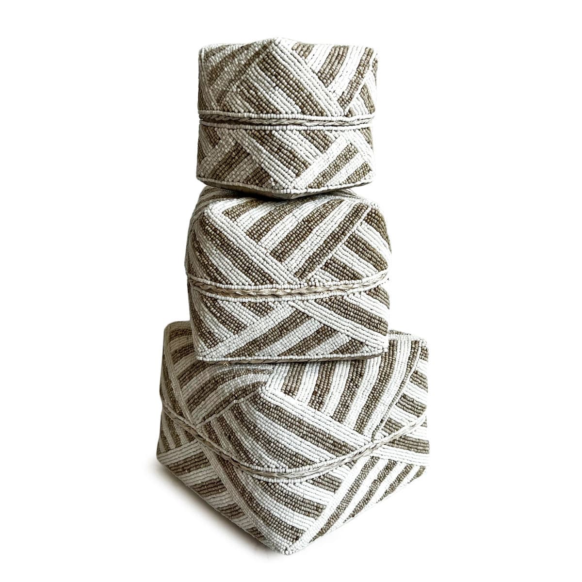 Bamboo Beaded Box Tan & White Medium - Thumbnail 9