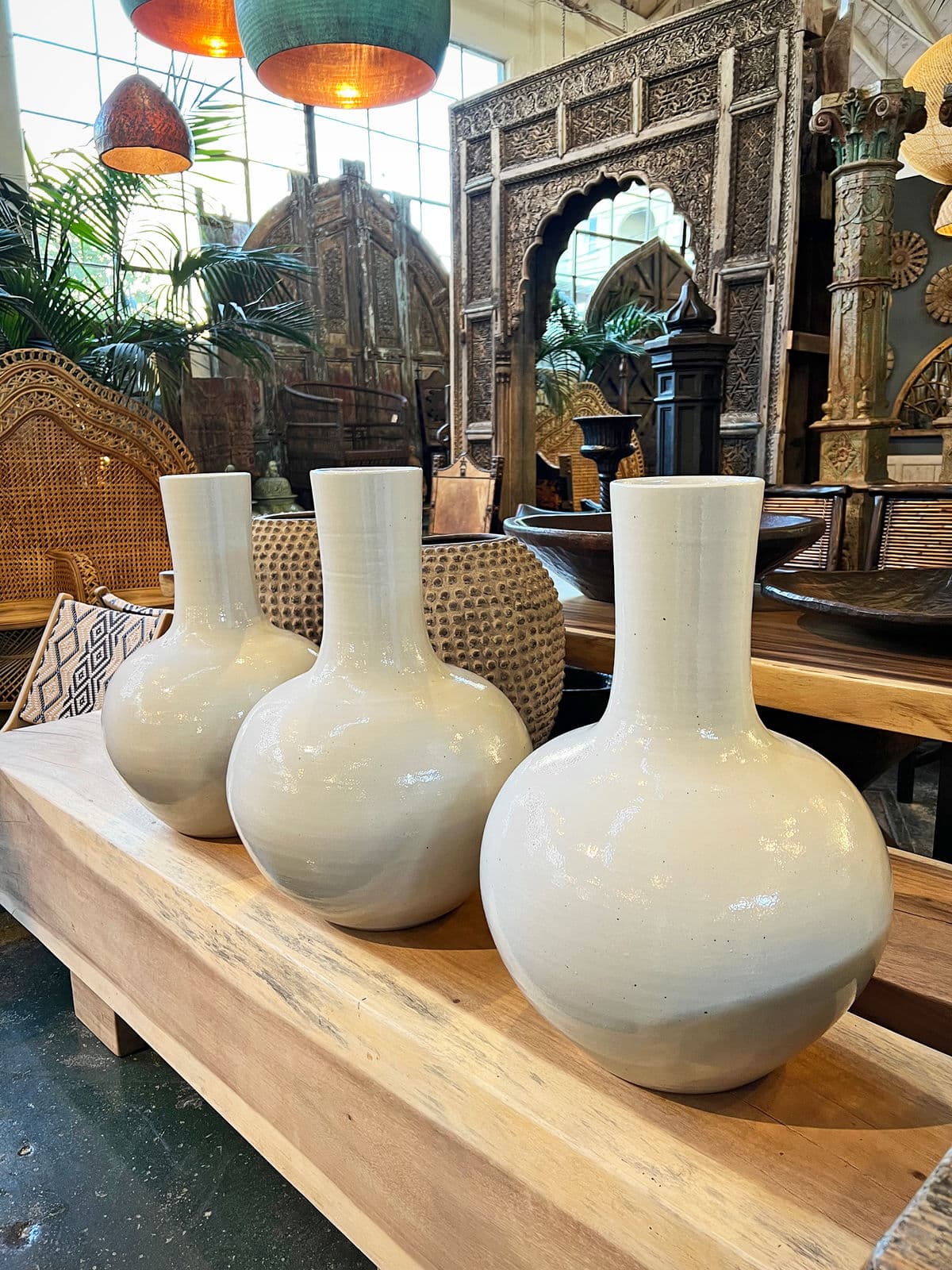 White Long Neck Ceramic Vase - Thumbnail 9