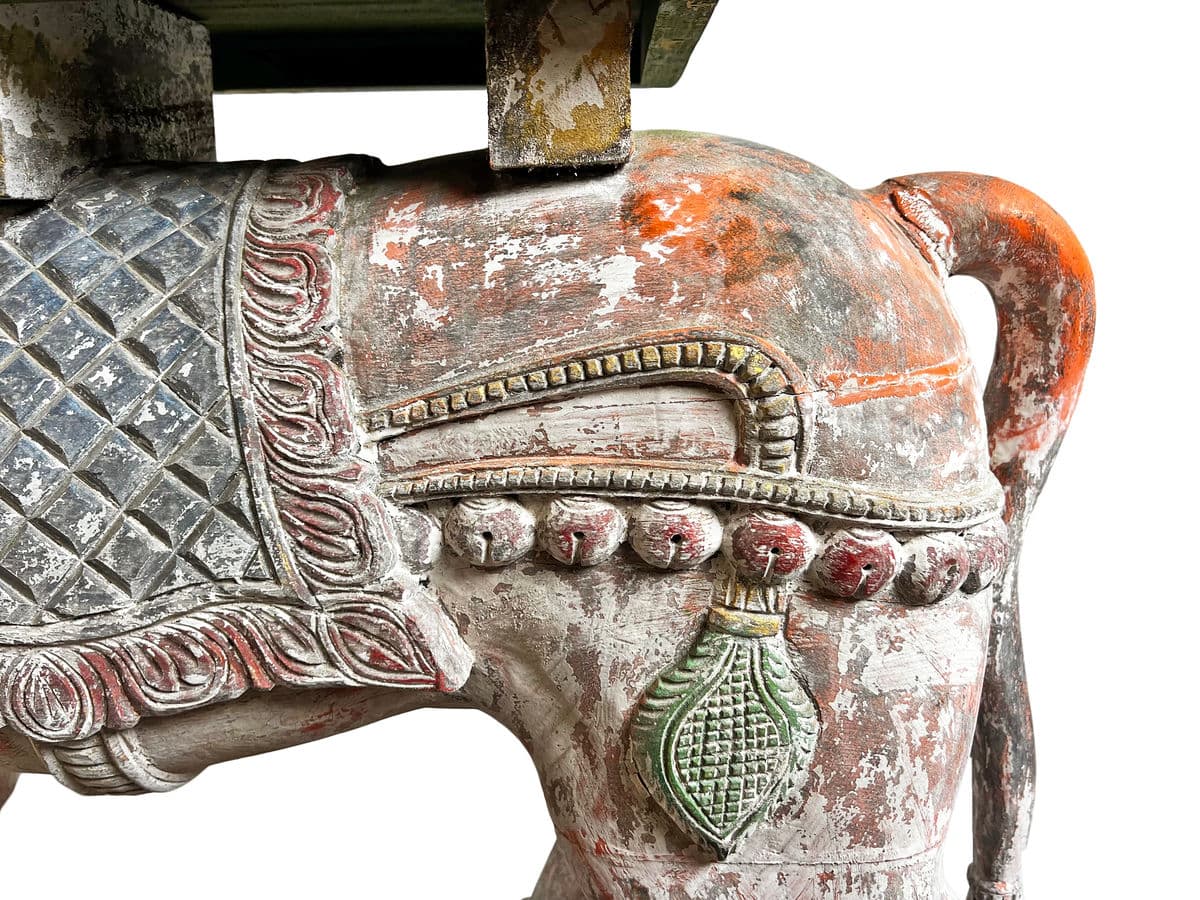 Antique Wood Nandi Cow on Wheels - Thumbnail 9