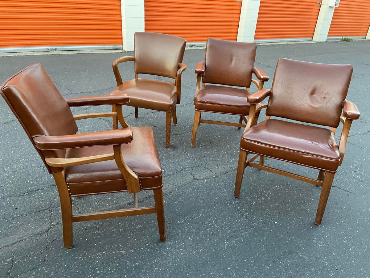 1980s Vintage Leather Armchairs - Set of 4 - Thumbnail 8