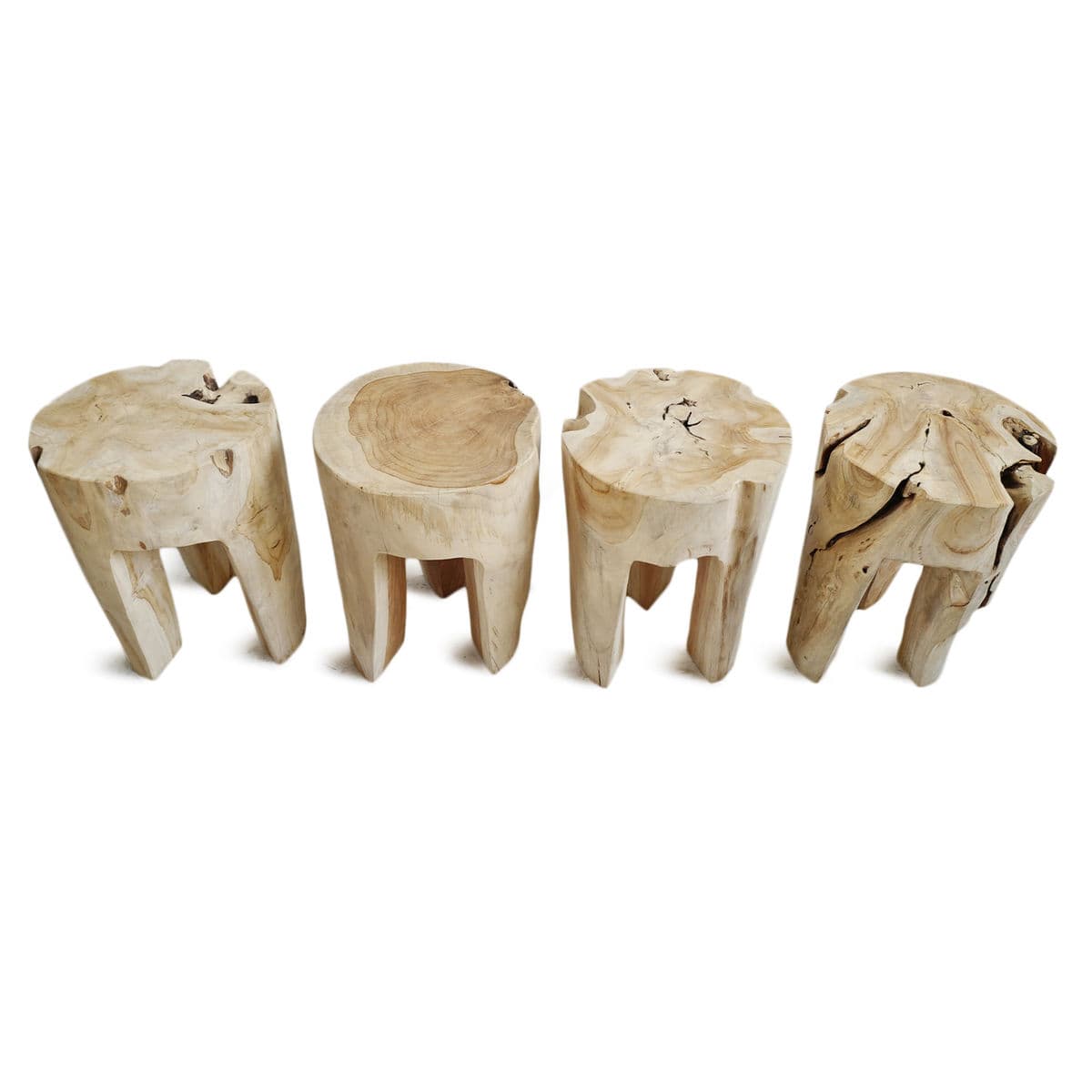 Organic Raw 3 Leg Teak Stool - Thumbnail 9