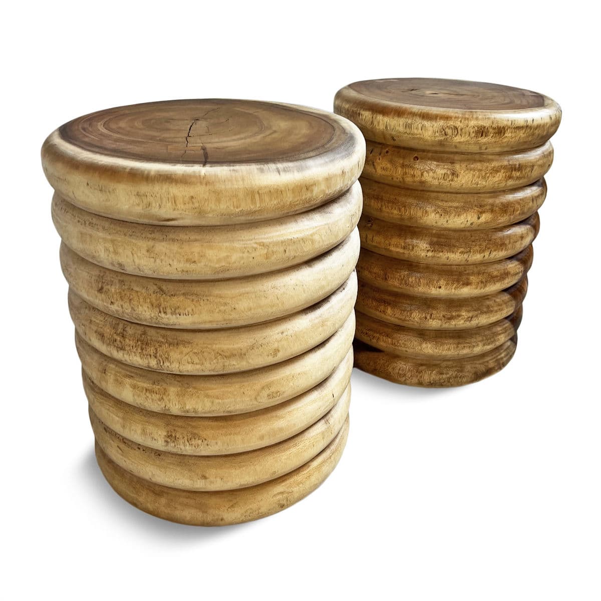 Monkey Pod Ribbed Wood End Table Stool - Thumbnail 9