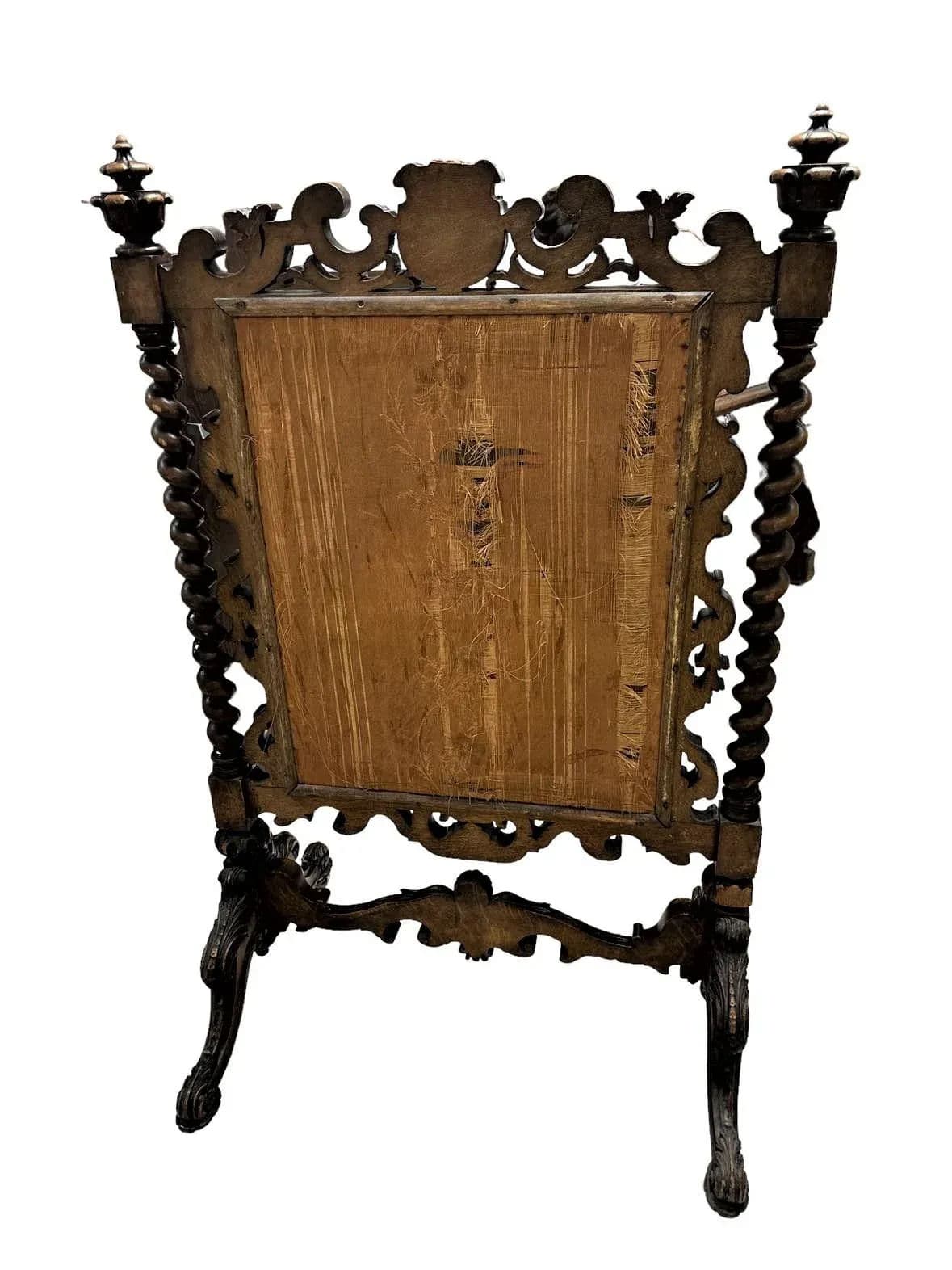 Antique Large Spanish Baroque Style Fire Screen in Carved Walnut and Needlepoint - Late 19th Century - Thumbnail 9