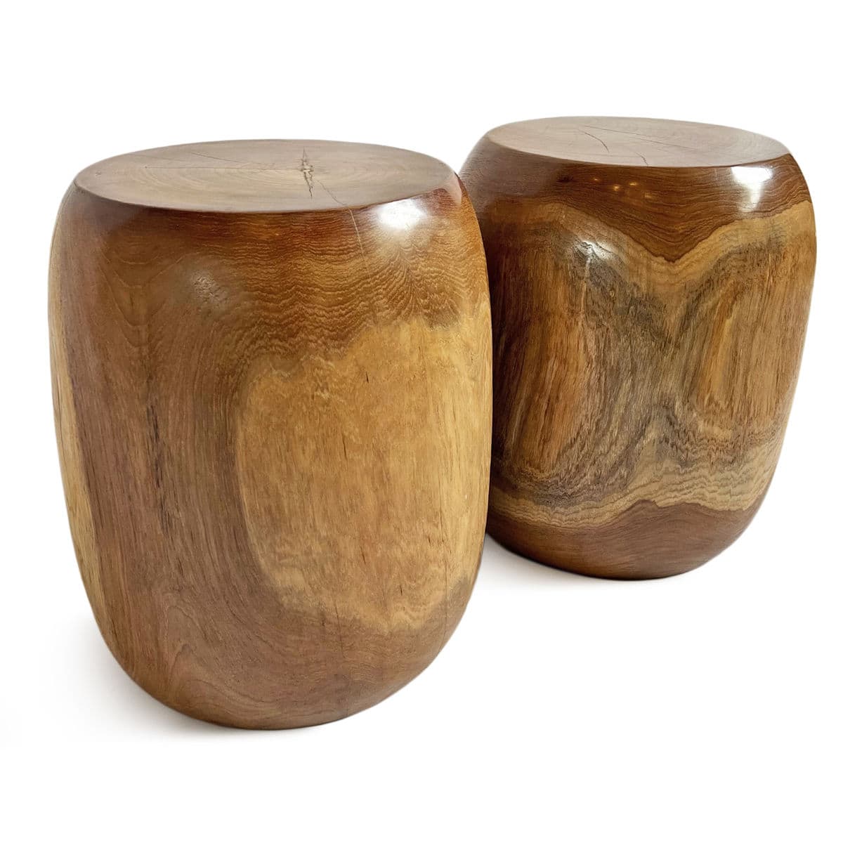 Polished Acacia Rounded Drum Stool Table - Thumbnail 9