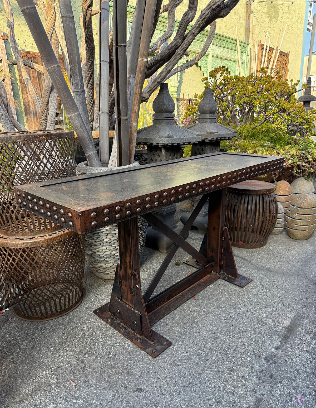 Iron X Rivet Console Table - Thumbnail 9