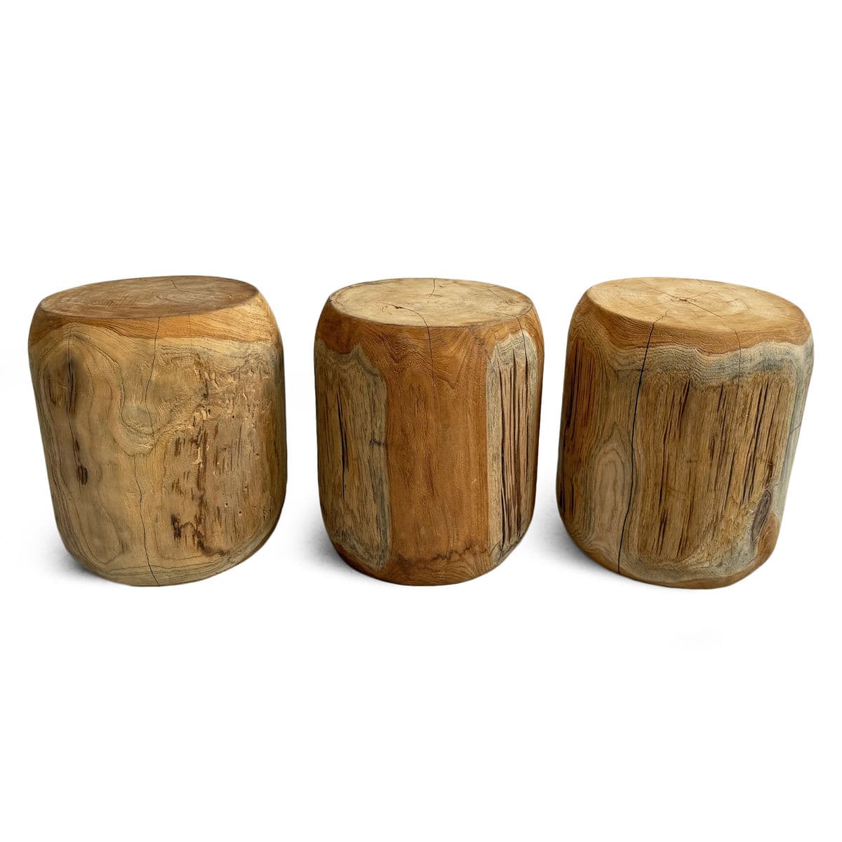 Solid Acacia Wood Cylinder Stool Side Table - Thumbnail 9