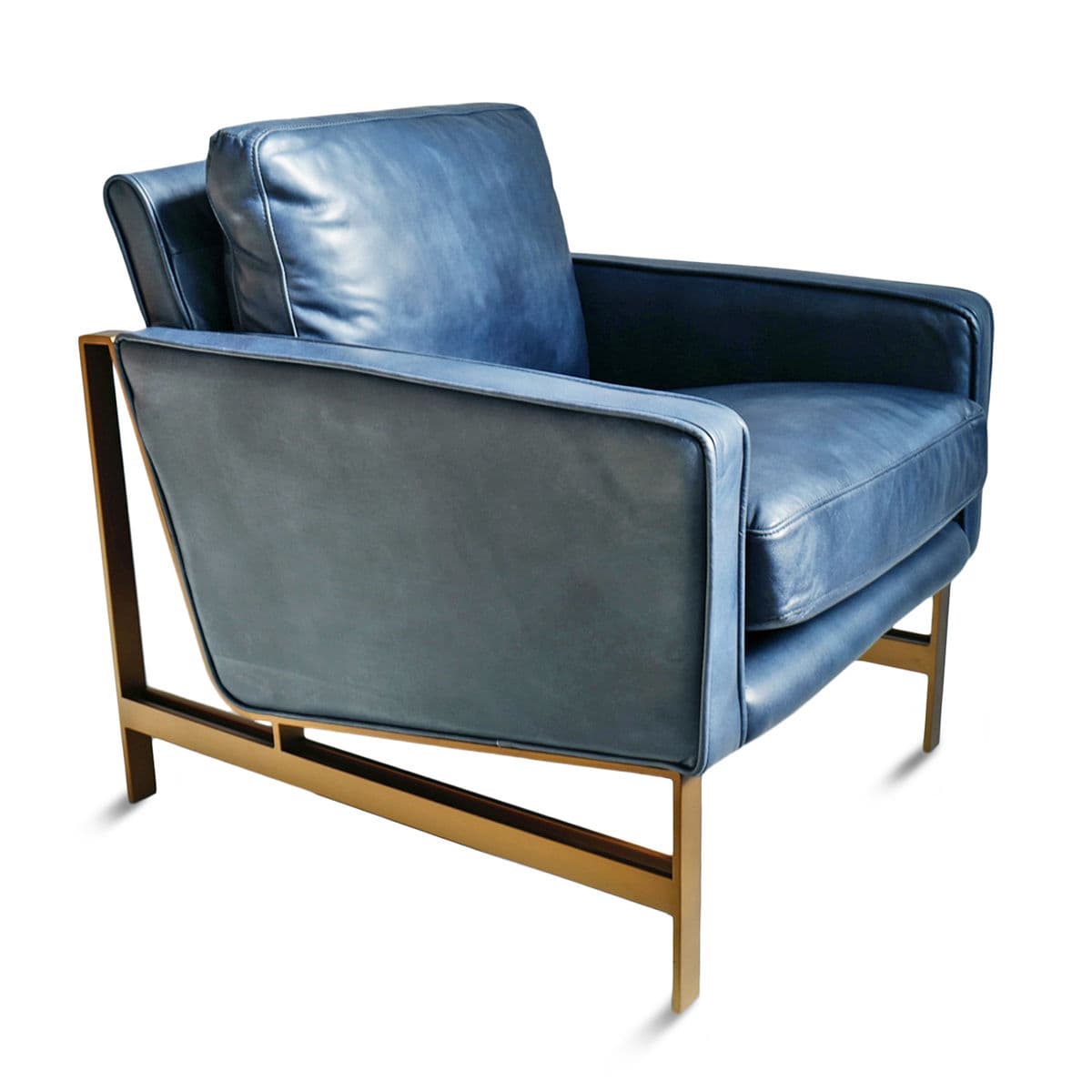 Preston Blue Leather & Bronze Club Chair - Thumbnail 9