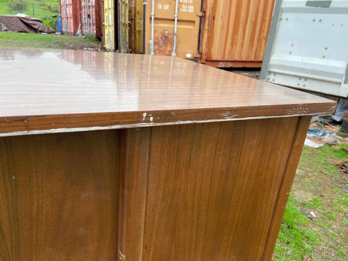 1970s Vintage Mid Century Modern Wooden Tanker Desk - Thumbnail 9