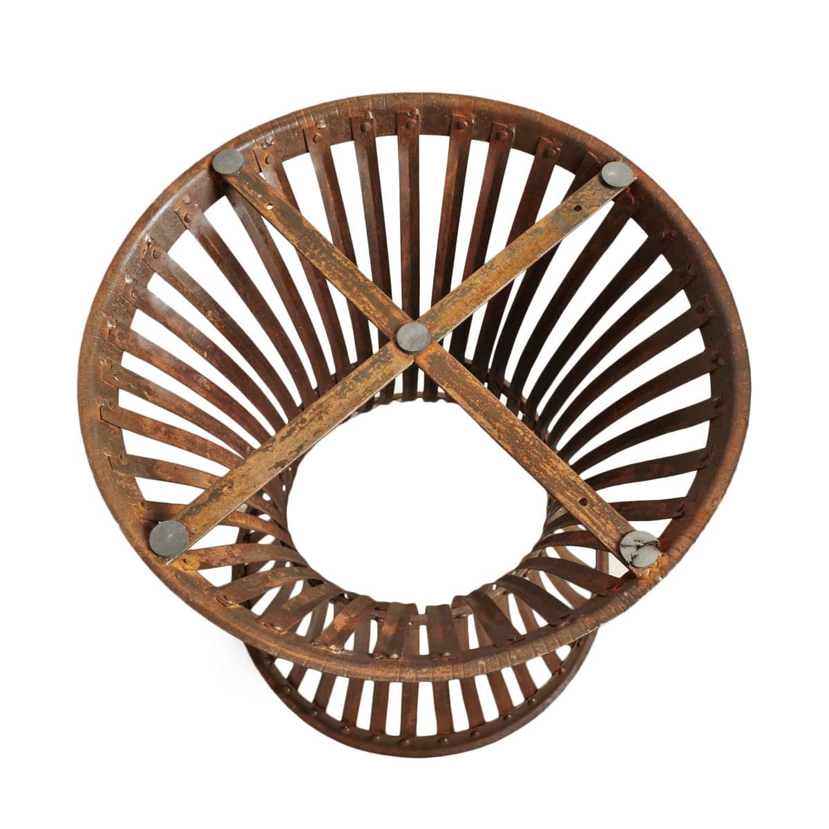 White Marble & Iron Rivet Band Side Table - Thumbnail 9