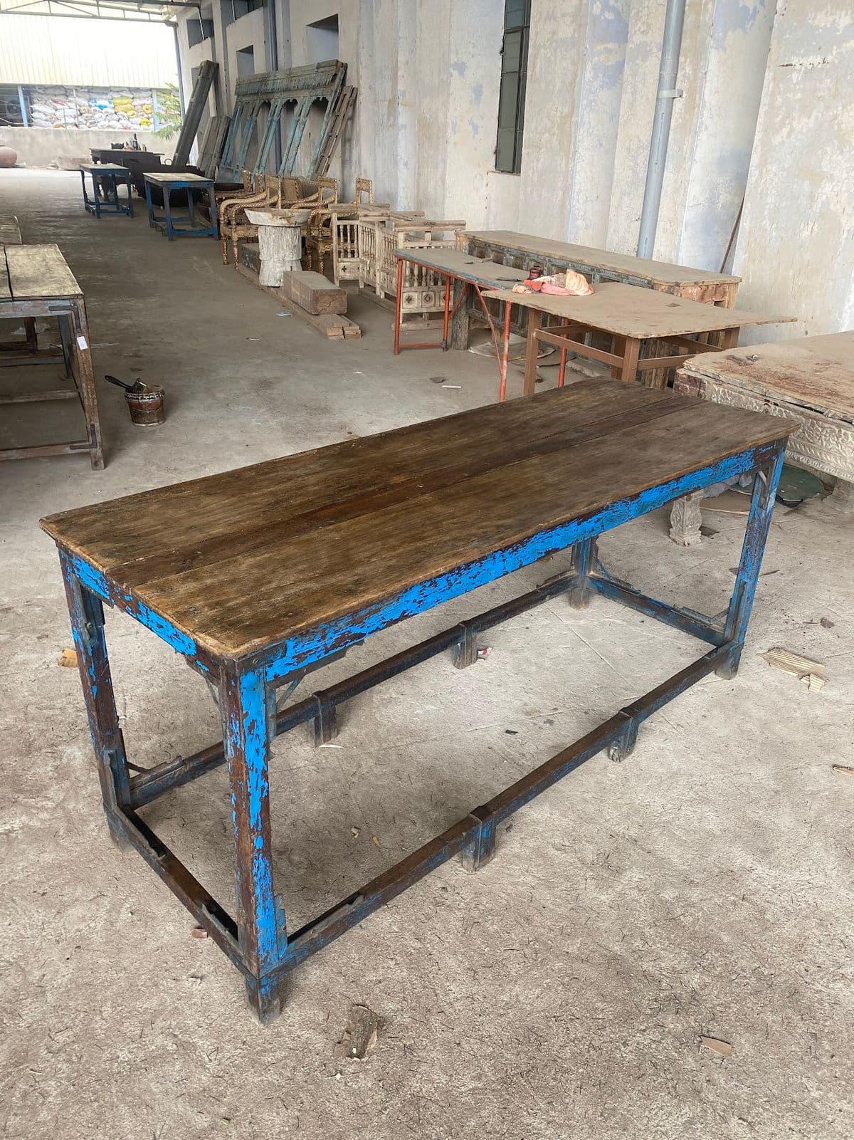 Vintage Blue Leg Teak Table - Thumbnail 9