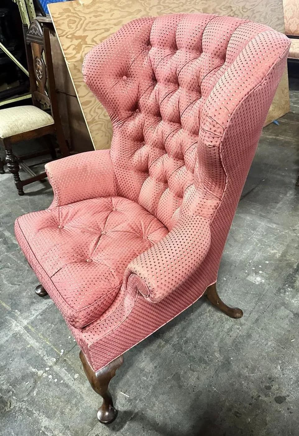 Baker Furniture Company Button Tufted Upholstered Wing Chair - Vintage Early 21st Century - Thumbnail 9