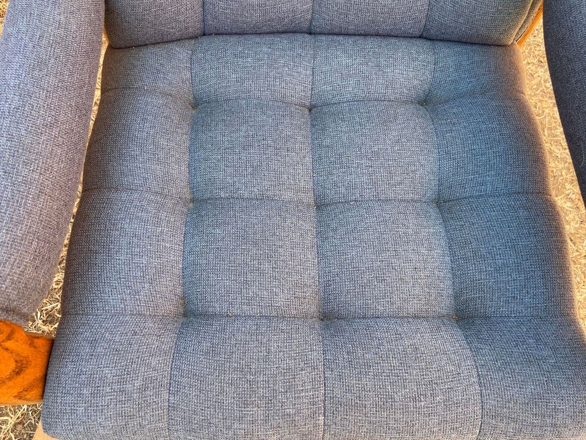 1990s Vintage Upholstered Fabric Arm Oak Chair - Thumbnail 8