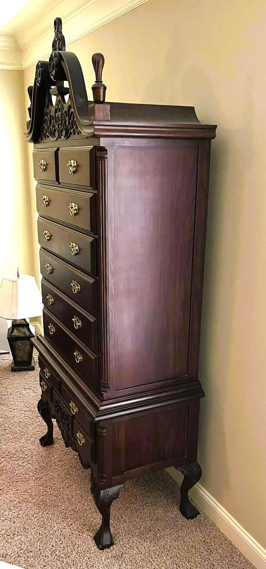 Late 20th Century Ornate Mahogany Chippendale Highboy by Georgian Furnishings Company of New Orleans - Thumbnail 9