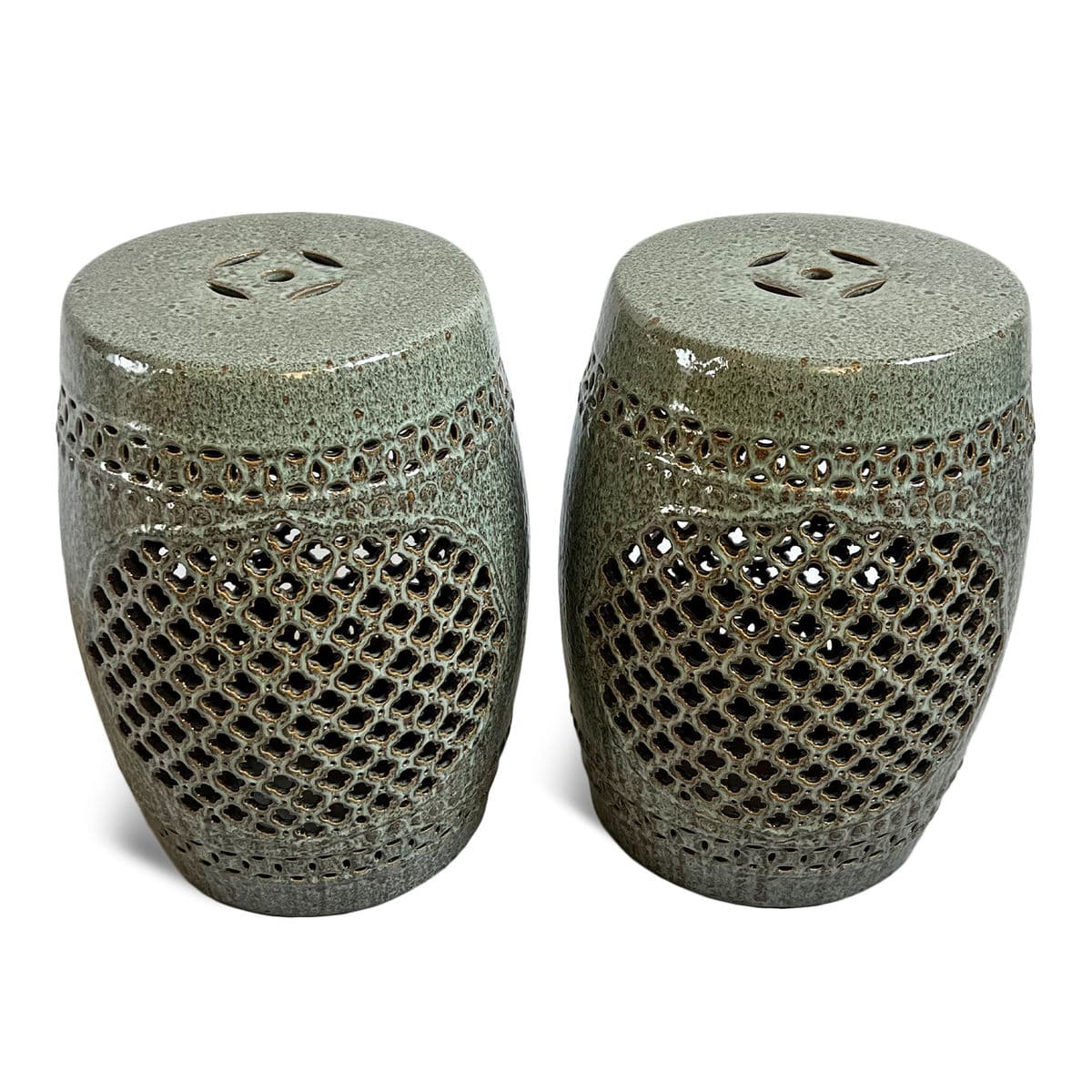 Ceramic Medallion Green Garden Stool - Thumbnail 9