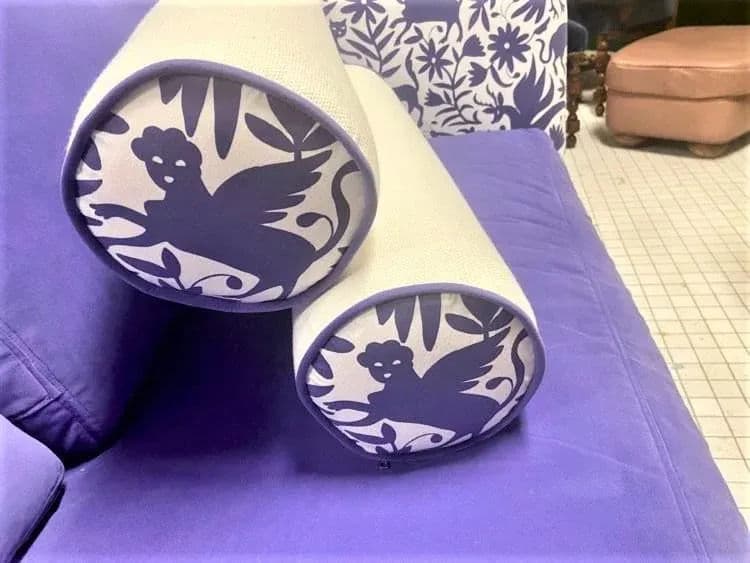 Otomi Print and Velvet Upholstery on Large Mid 20th Century Vintage Hollywood Regency Tuxedo Sofa - Thumbnail 9