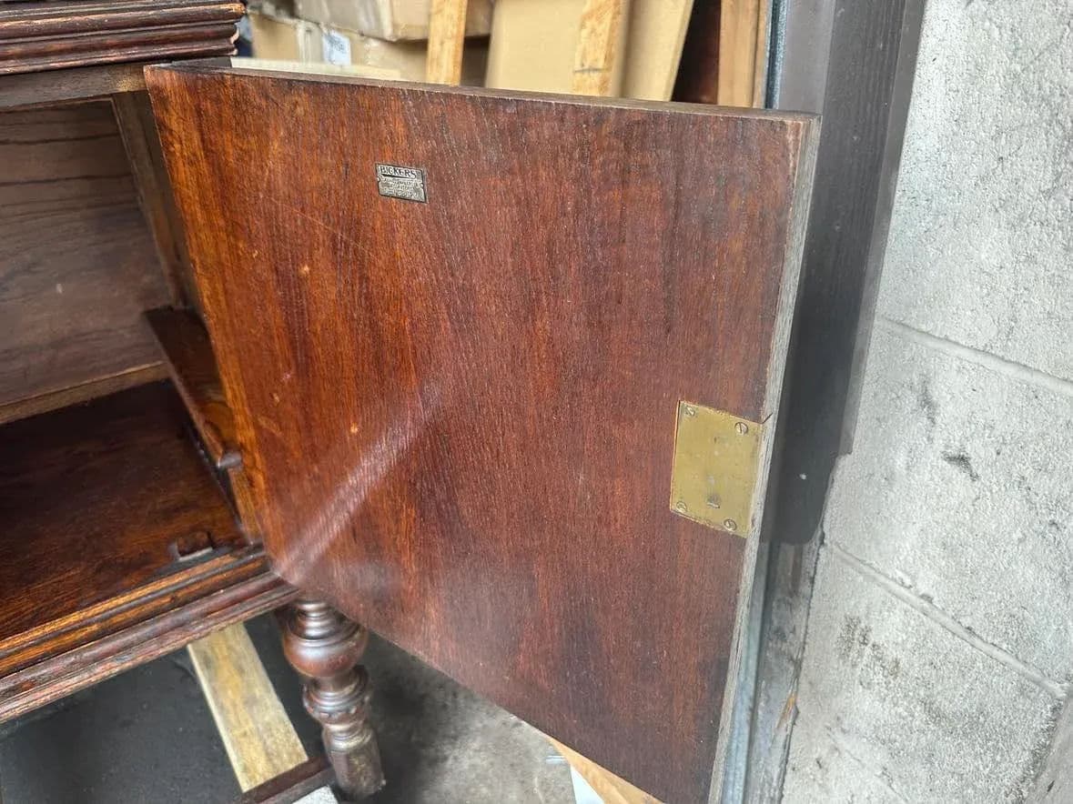 Antique 19th Century English Yorkshire Arts & Crafts Oak Sideboard or Credenza - Large 72" Wide - Thumbnail 9