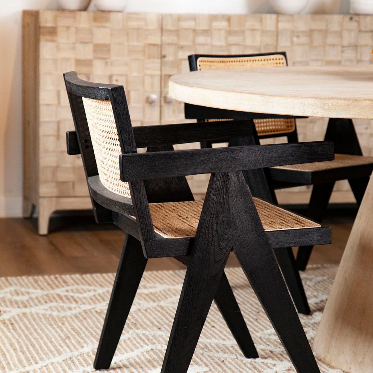 Black Oak & Cane Dining Arm Chair - Thumbnail 9