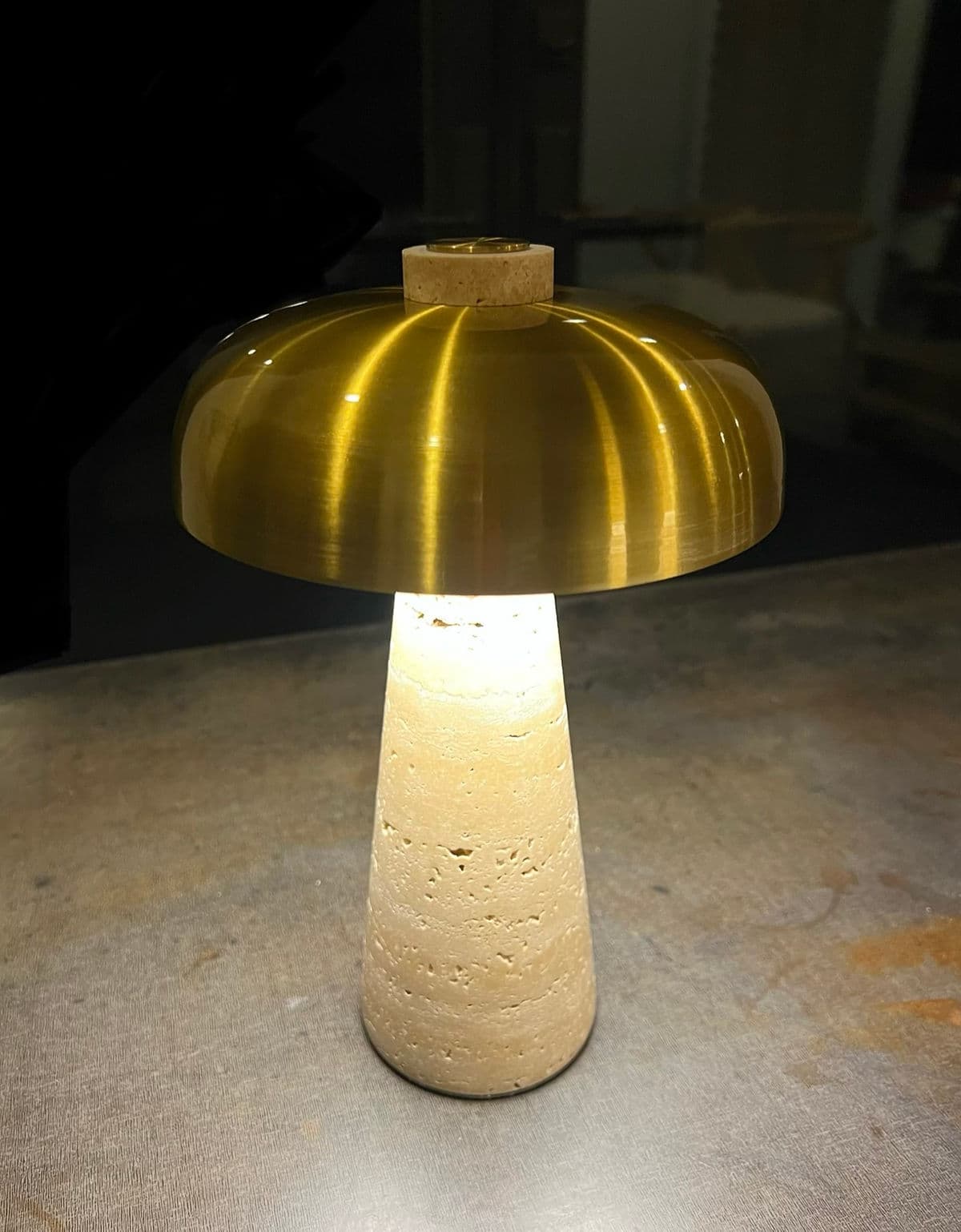 Porcini Travertine Brass Table Light - Thumbnail 10