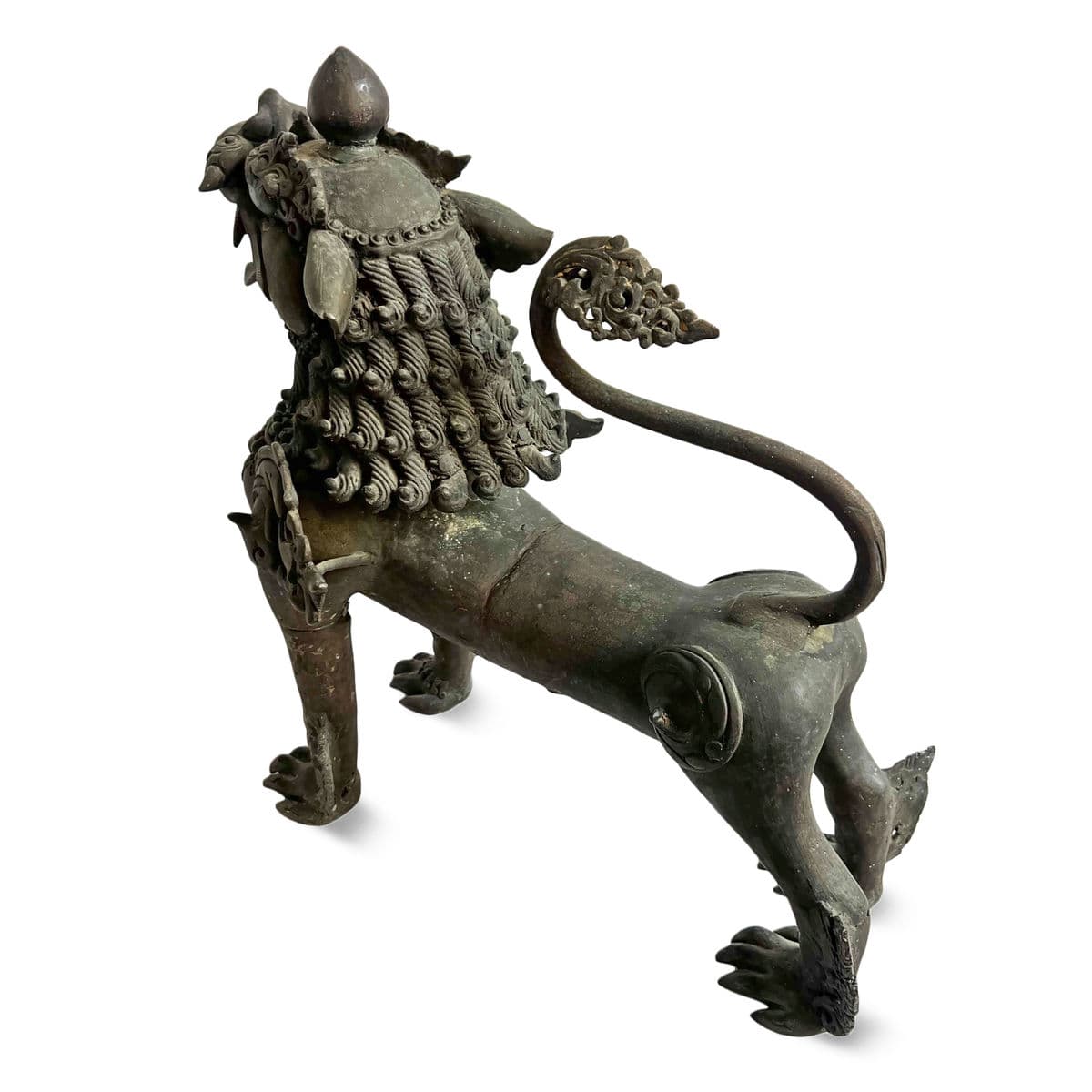 Antique Bronze Thai Singha Temple Lion Pair - Thumbnail 10