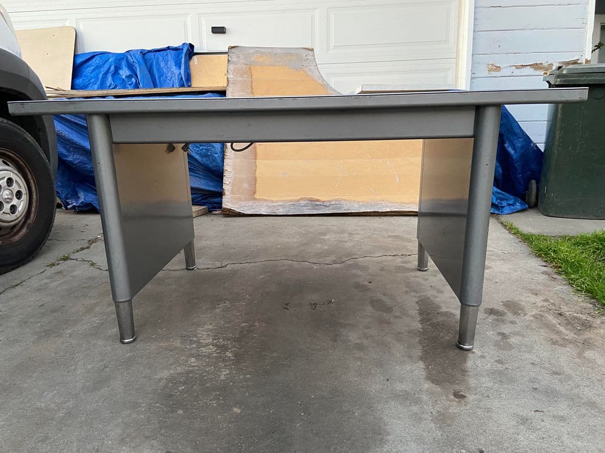 1970s Steelcase Style Vintage Mid Century Modern Metal Tanker Desk Table - Thumbnail 9