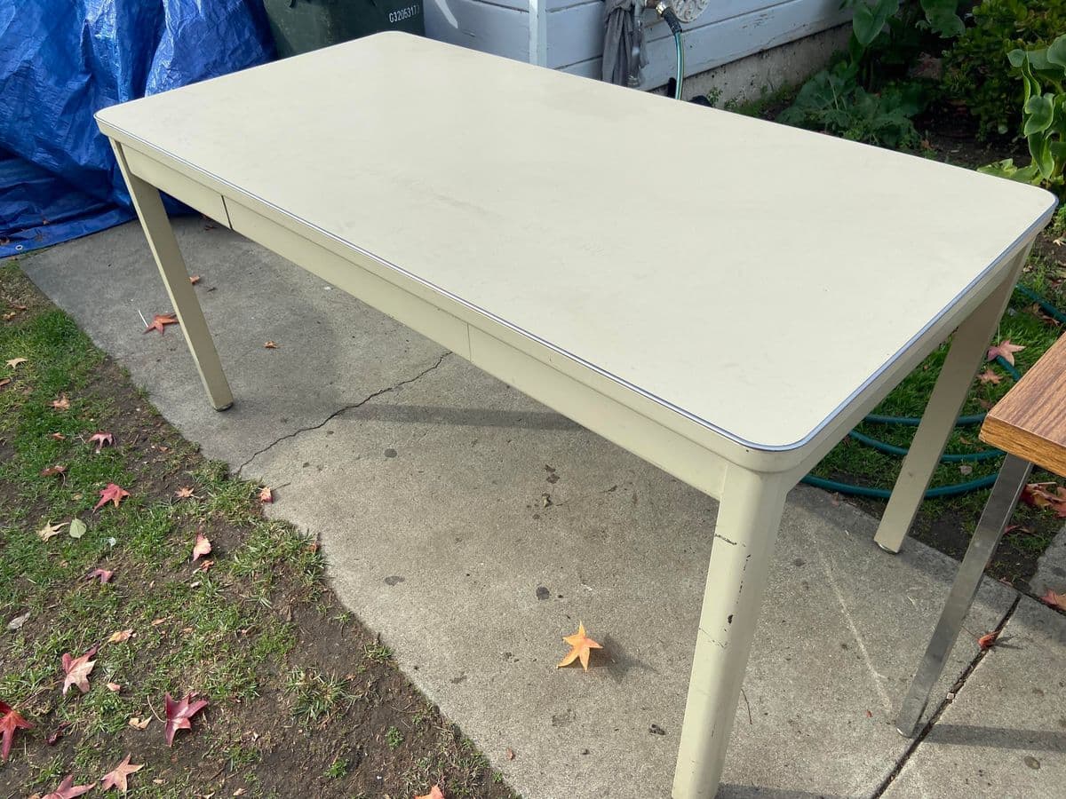 1980s Steelcase Style Vintage Mid Century Modern Metal Tanker Desk Lab Table - Thumbnail 9