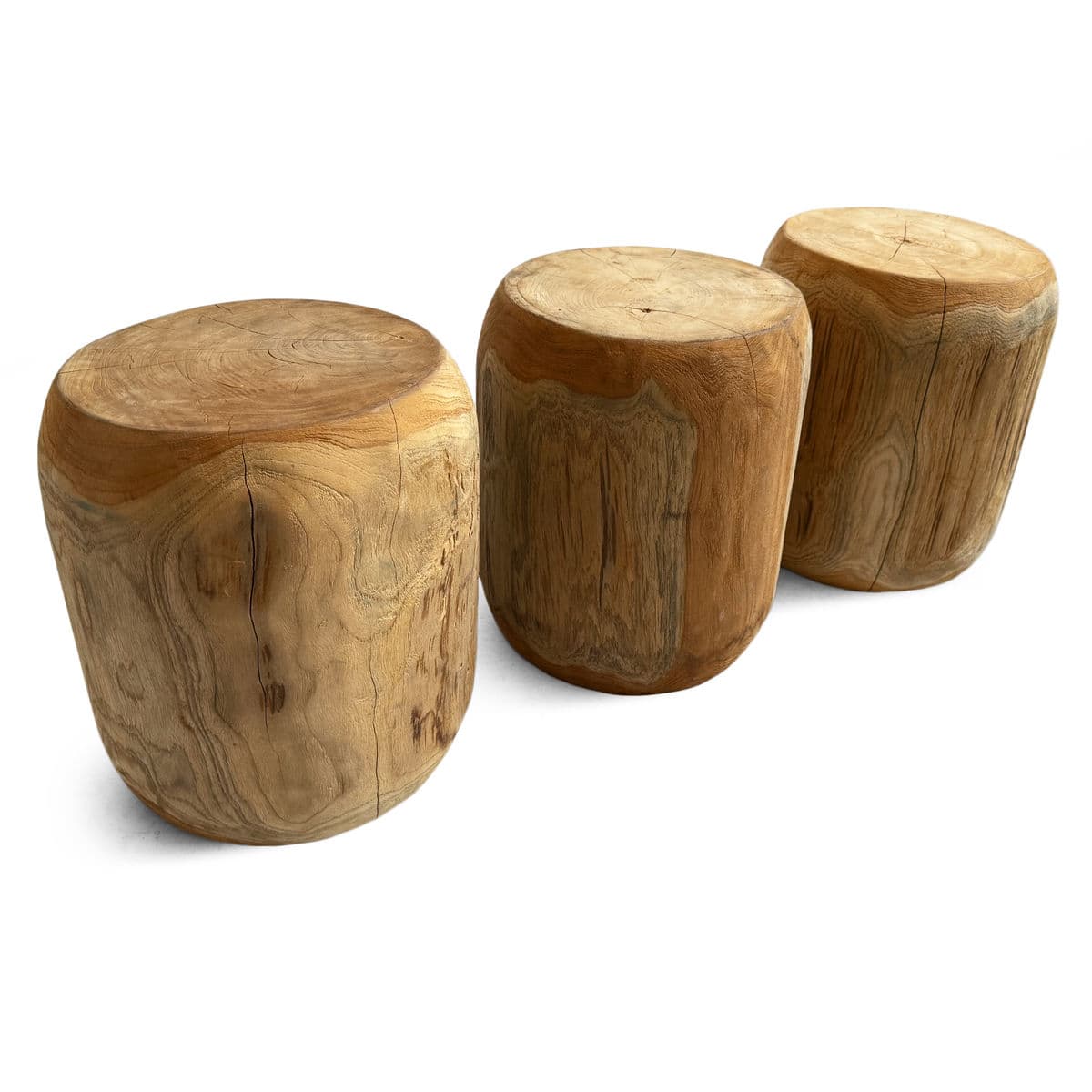 Solid Acacia Wood Cylinder Stool Side Table - Thumbnail 10