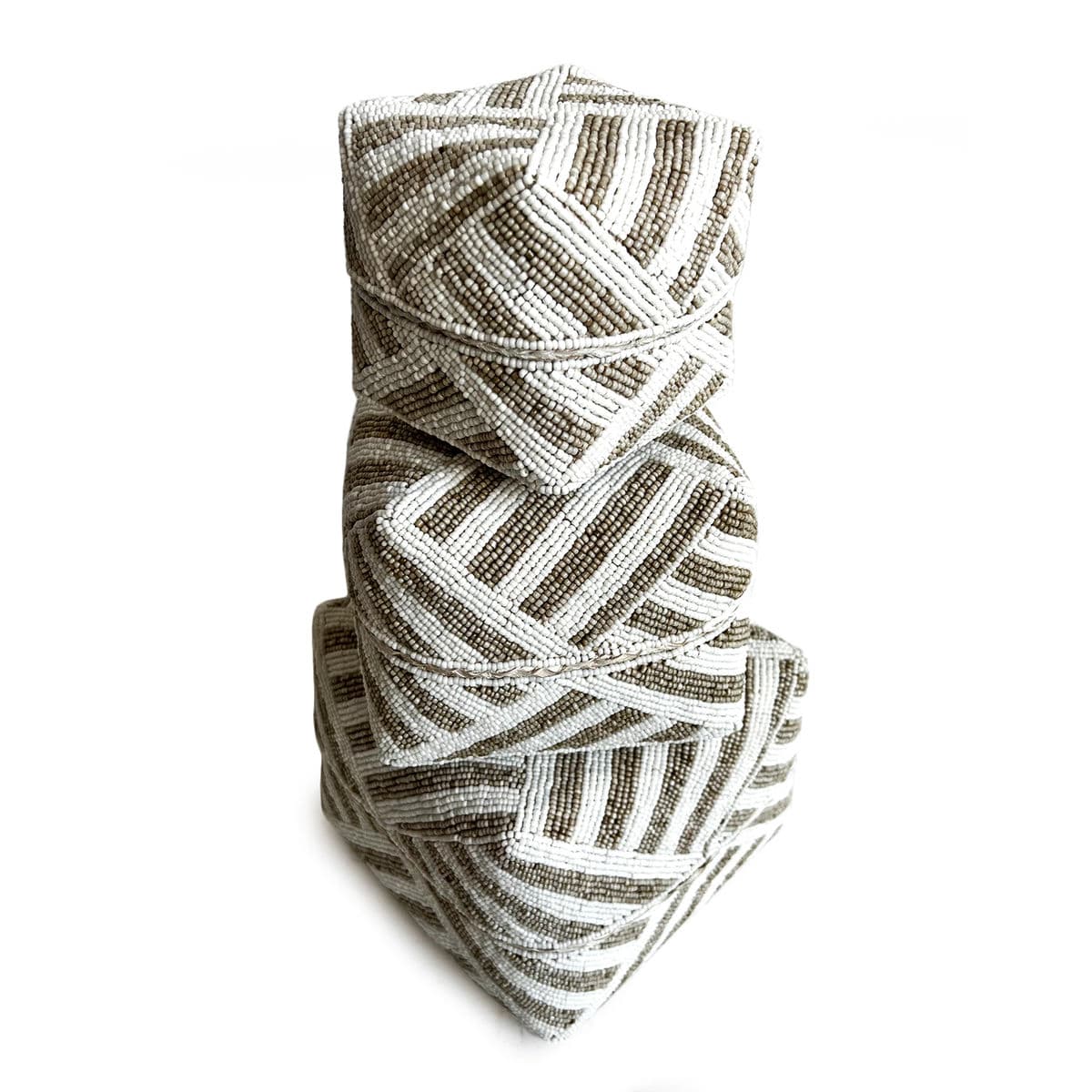 Bamboo Beaded Box Tan & White Small - Thumbnail 10