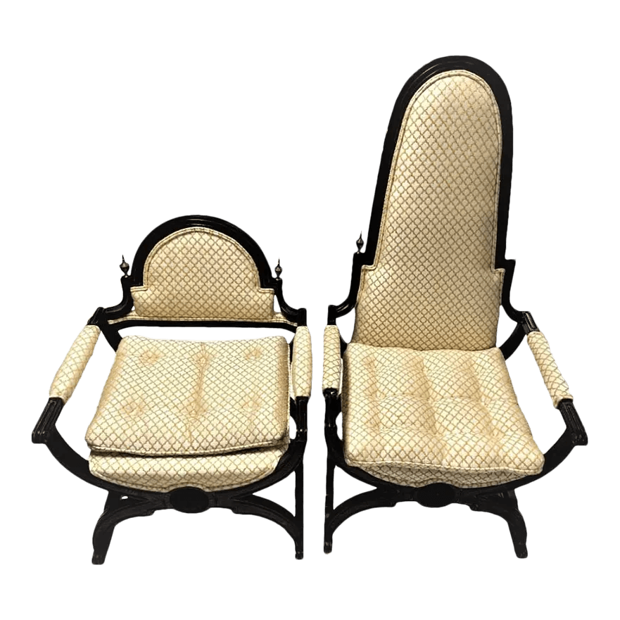 Mid 20th Century Hollywood Regency Tall and Short Savonarola Chairs Made in North Carolina - a Pair - Thumbnail 10