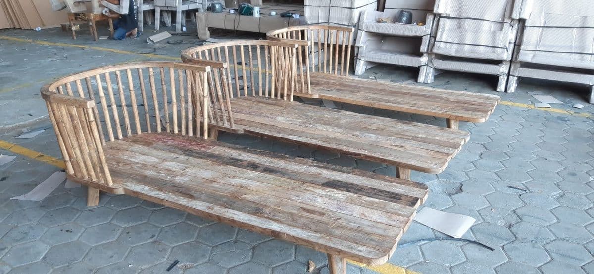 Salvaged Teak & Bamboo Spindle Chaise - Thumbnail 10